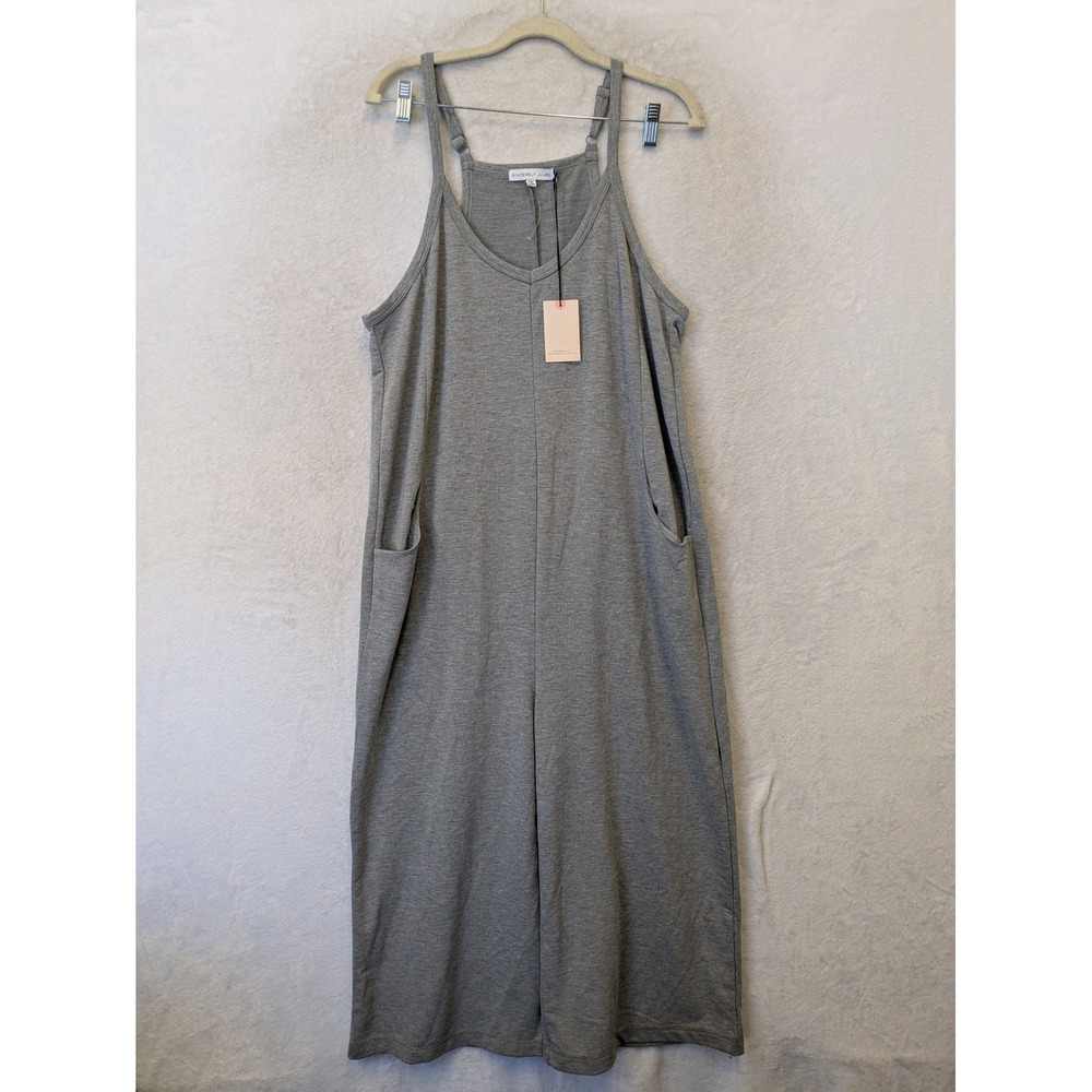 Sincerely Jules Womens Heather Gray Wide Leg Knit Jumpsuit Sleeveless Pockets